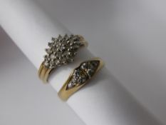 Two 9 Ct Gold and Diamond Cluster Rings, one has 25 x 1 pt  dias approx 2.7 gms size M, the other