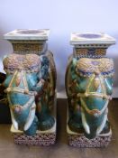 A Pair of Large Decorative Ceramic Asian Elephants, approx 55 x 52 cms