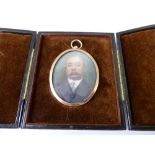 A Fine Edwardian Miniature, depicting a Gentleman, in the original leather box.