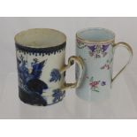 A Late 18th Century Chinese Export Blue and White Porcelain Mug, with double intertwined handle with