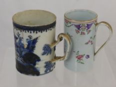 A Late 18th Century Chinese Export Blue and White Porcelain Mug, with double intertwined handle with