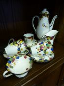 A Royal Doulton 'H.1751 Part Coffee Set, the set hand painted with fruit, comprising coffee pot, six