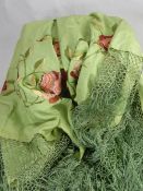 A Lady's Victorian Green Silk Embroidered Shawl.