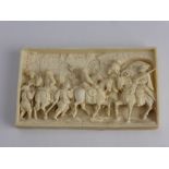 Two 19th Century Dieppe Ivory Panels, intricately carved with medieval battle scenes, approx 9.5 x 6