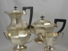 A Solid Silver Tea/Coffee Set, comprising coffee pot, tea pot, milk jug and twin handled sugar bowl,