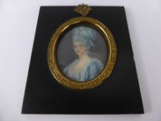 An Antique Portrait Miniature, painted on ivory, label to verso reads 'Queen Christina of Sweden',