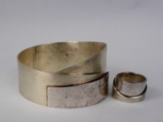 A Solid Silver Designer Bracelet and Ring, both brush finished, mm KK, approx 8 gms