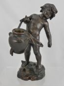 After Auguste Moreau (1834-1917), A Bronzed Water Carrier, modelled as a small boy carrying a