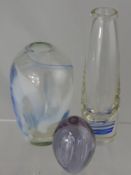 Miscellaneous Glass, including a stem vase, paperweight and studio glass vase with ribbon inclusion.