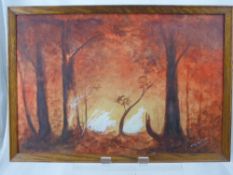 W.H Bedwell, 20th Century (Australian) Oil on Board, depicting a Bush Fire, signed lower right and