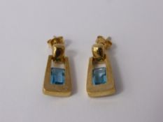 A Pair of Lady's 9ct Gold and Aquamarine Earrings, approx 4 gms