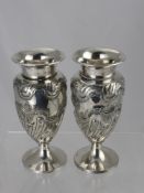 A Pair of Silver Plated Flower Vases, together with a glass and silver metal claret jug. (3)