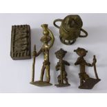 A Quantity of West African Ashanti Metal 'Gold' Weights, in the form of male figures, a jar, a