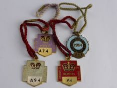 Four Enamel Ascot Members Badges, including the Years 1954, 1986, 1987 and 1988.