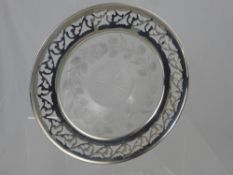 A Cut Glass and Silver Bon Bon Dish, etched with flowers, approx 19 cms