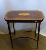An Antique Mahogany 'Sheraton Style' Occasional Table, the table having a shell motif with satin