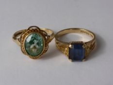 Two Lady's 9ct Gold Hallmark Rings, size M and O, approx 6 gms