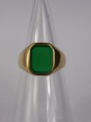 A 9ct Yellow Gold Chrysoprase Seal Ring, mm PP Ltd, size O, approx 5.0 gms