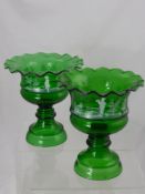 A Pair of Glass 'Mary Gregory' Centre Pieces, with bowls fluted with white enamel decoration on