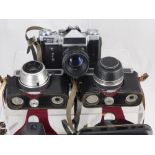 Three Vintage Cameras, including a Prinzflex 500 E, two Werra cameral's with Carl Zeis Genna Lens,
