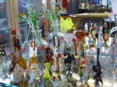 A Quantity of Coloured Glass Animals, including turkey, monkey, mouse, tiger, heron, kangaroo,