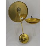 A Quantity of Brass, including a chestnut roaster, circular tray and a brass strainer and a