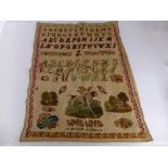 A Quantity of Antique Embroidery, including a fine 19th Century sampler dd 1853, two cotton baby