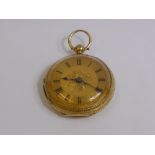 An Antique 18 Ct Yellow Gold Open Face Lady's Pocket Watch, the watch having floral decorated face