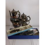 A Quantity of Silver Plate, including tea pot, coffee pot, sugar bowl, milk jug, pickle fork and a