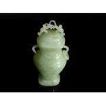 Chinese 20th Century Celadon Jade Vase and Cover, the vase of simple baluster form having twin