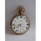 A Gentleman's Keyless 9 Ct Gold Open Faced Pocket Watch by J.W. Benson, London.  Chester hallmark,