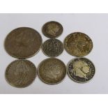 A Collection of Miscellaneous Silver Coins, including George II 1745 half crown (fair),  George II