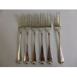 Five George IV Solid Silver Forks, dd 1820 mm J.M. and one London hallmark fork dd 1839, approx wt