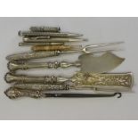 Miscellaneous Silver Items, including four silver pencils, two knives, two forks and a silver