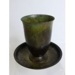 A Danish Green Bronze Beaker and Plate, impressed mark 'Just', Denmark LB and no. 1594 to beaker and