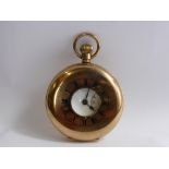 A Lady's 12/14 Ct Yellow Gold and Blue Enamel Half Hunter Pocket Watch, the watch having white