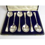 A Set of Six Silver Soup Spoons, in the original box, Sheffield hallmark, dd 1915, mm Walker & Hall,