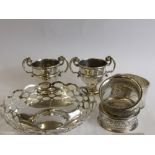 Miscellaneous Silver including a bon bon, three napkin rings and two miniature presentation cups, wt