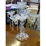 An Antique Four Branch Glass Candelabra, approx 45 cms high.