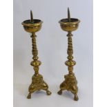 Two Decorative Brass Candle Stands, approx 46 cms high.