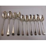 Four Georgian Table Spoons with London hallmark, dd 1797, 1818, 1813 and five dessert spoons,