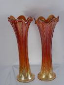 A Pair of Victorian Lustre Ware Vases, approx 30 cms