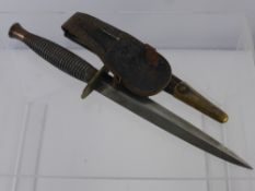 Post War Fairburn Sykes Fighting Knife, copper handled, second pattern with original sheath.