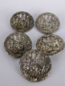 A Set of Five Silver Antique Buttons, London hallmark dd 1902, mm M.F., approx wt 31 gms.