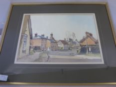 David Green, depicting morning sunshine in Ernest, Bedfordshire, approx 37 x 28, framed and glazed.