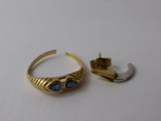 A Lady's Yellow Gold and Sapphire Ring, approx 1.3 gms together with a single earring stamped 585,