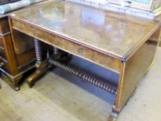 An Antique Walnut Drop Leaf Sofa Table, with two short drawers to front, barley twist supports and