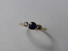 A Lady's 18 Ct Yellow and White Gold Diamond and Sapphire Ring, sapphire 4 mm, 2 x 6 pt old cut