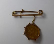 A Lady's Gold Lima 1/5 Libra Peruvian Gold Coin Pendant Brooch dd 1910 in 9 ct gold mount (approx wt