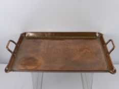 Miscellaneous Silver Plate, Copper and Brass, including a hammered copper tray, flat bottom copper